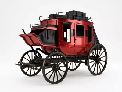 Crimson Frontier Western Stagecoach Luxury Period Carriage 3D model