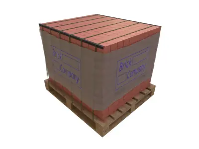 Pallet of bricks shrinkwrapped  Low-poly 3D model