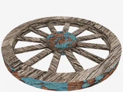 Old Wooden Wheel Low-poly 3D model