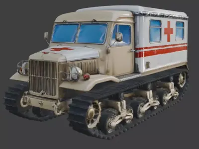 Realistic Sci-Fi Half-Track Medical Van Low-poly 3D model