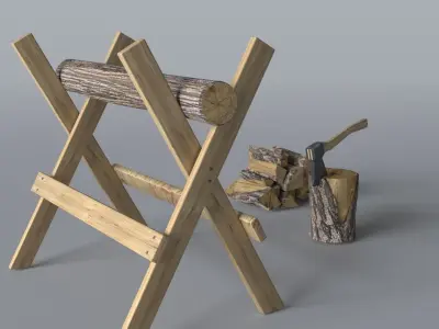 Wood Axe set Low-poly 3D model purchase