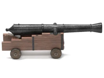 Cannon on wooden cart 3D model