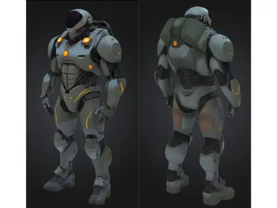 Military Combat Android Armored Sci-fi soldier Low-poly 3D model