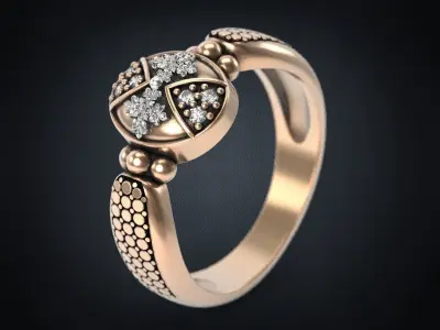 Stylish ring with patterns and stones in antique style 3D print model
