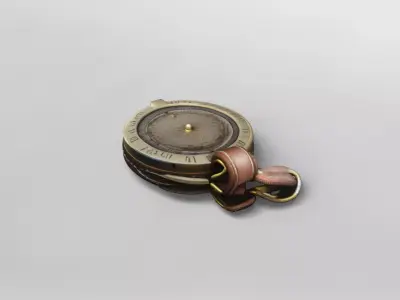 Vintage Brass Compass with Leather Case 3D Model 3D model