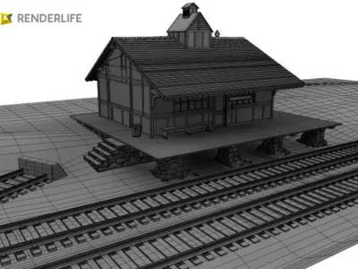 Rural train station 3D model