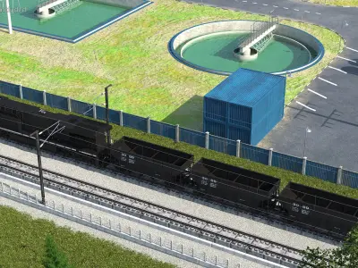 USA Diesel Locomotive with Coal Hopper Cars 3D model
