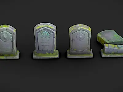 Stylized Gravestones Set Lowpoly Handpainted 3d-model Free low-poly 3D model