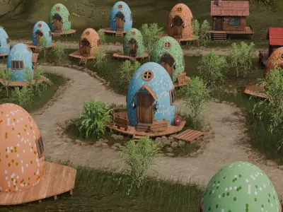 Whimsical Egg Village 3D model order