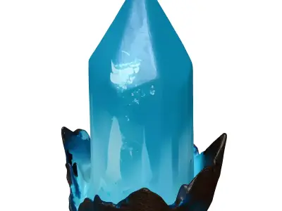 Fantasy Blue Crystal with Rock Base 3D model
