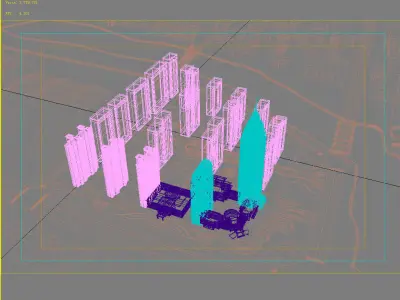 Architecture city with tall buildings and river 3D model