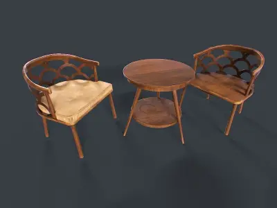 Retro Table and chair Low-poly 3D model