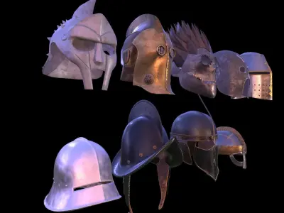 Helmets and shields pack Vol1 Low-poly 3D model