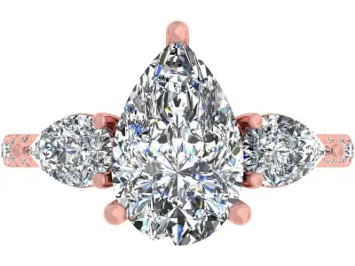 3ct Pear 3 Stone Ring 3D print model purchase