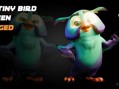 Chibi Owl - 3D green - Rigged Cartoon Bird Low-poly 3D model