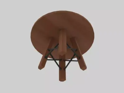 Round Wooden Dining Table with Metal Bracing Low-poly 3D model