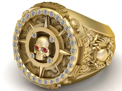 SKULL FACE DESIGN ANTIQUE RING 3D PRINTABLE MODEL 3D print model