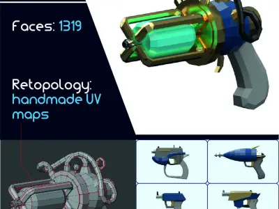 Lowpoly Guns and Submachine guns Low-poly 3D model