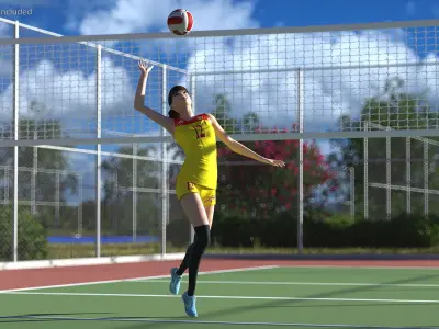 Young Chinese Woman Volleyball Player Pose 3D model