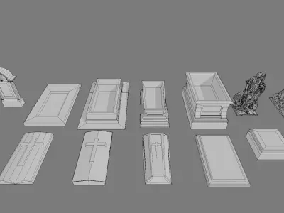 Cemetery gravestone set 3 Low-poly 3D model