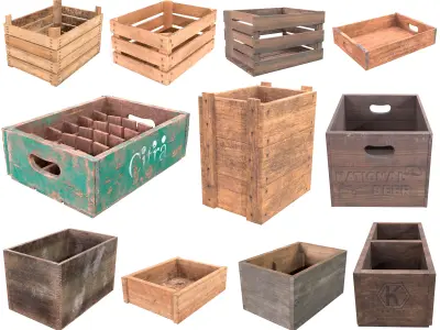 Old wooden boxes 3D Model Pack