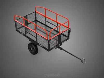 SINGLE AXLE TRAILER TOW BEHIND BED CAGE DUMP GARDEN TRACTOR CART 3D model