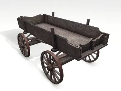 Old Low Poly Wooden Cart Low-poly 3D model