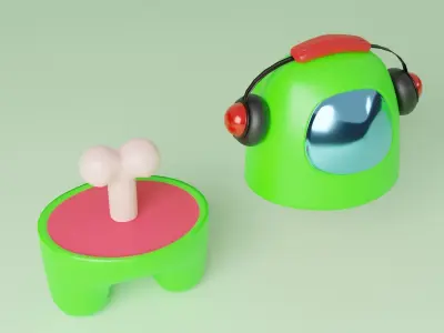 Among Us Light Green with Headphone 3D model