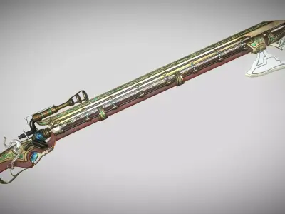 Steampunk Coil  Axe-Musket Low-poly 3D model