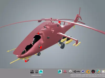low poly Helicopter 3d model military color Low-poly 3D model