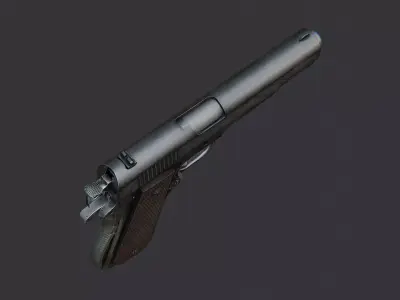 Semi Auto Pistol With Wood Grip Low-poly 3D model