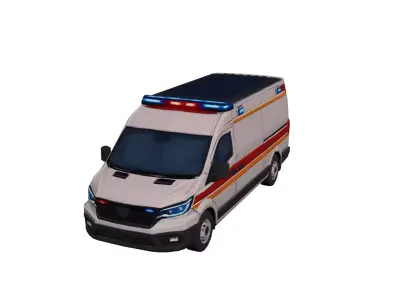 Low Poly Generic Ambulance Vehicle Model PBR Texture Low-poly 3D model