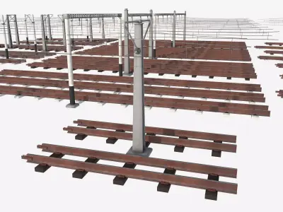 a set of electrified railway tracks and rails Low-poly 3D model