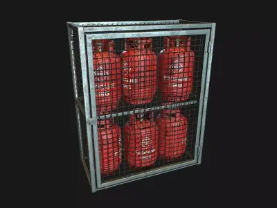 Low Poly PBR 19kg Gas Bottle with Storage Cage Low-poly 3D model
