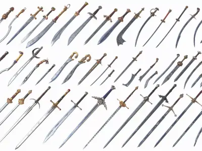 Fantasy RPG Swords Blade Knife Katana Longsword Shortsword Low-poly 3D model
