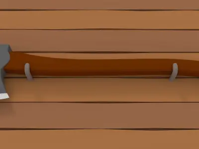 LowPoly Axe hanging on wooden wall Free low-poly 3D model