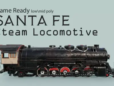  Santa Fe Steam train Locomotive  Low-poly 3D model