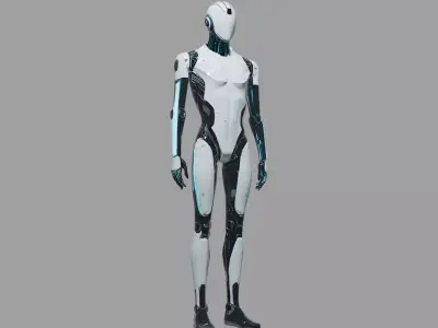 Silver Cyan Cyberpunk Humanoid Robot 3D model
