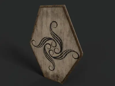 Slavic diamond-shaped shield painted black radial symbol Low-poly 3D model