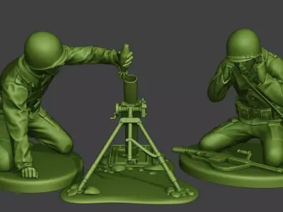 American soldiers ww2 M2 Mortar A10 3D print model