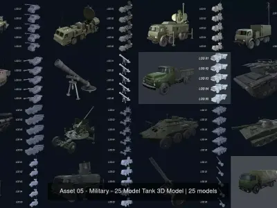 Asset 06 - Military - 25 Model Tank 3D Model 3D Model Pack