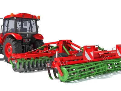 Tractor with Trailed Disc Harrow 3D model order