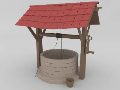 3D Well Model water with roof Low-poly 3D model