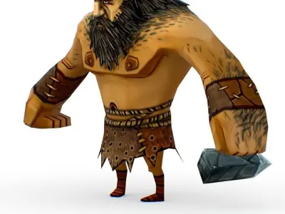 Low Poly Cartoon Creature Village Stonecutter Low-poly 3D model