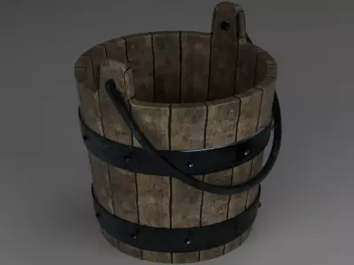 Wooden bucket Free low-poly 3D model