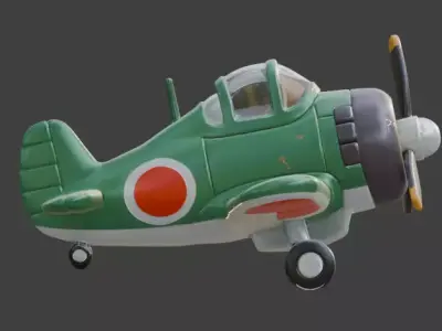 Stylized Chibi WWII Zero Fighter Low-poly 3D model