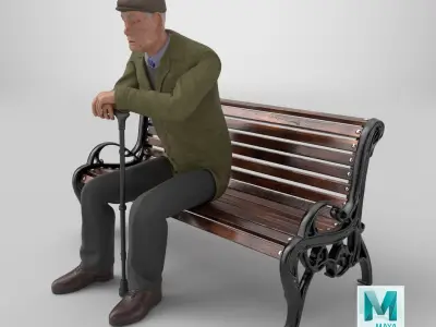 Old Man Sitting on Bench 3D model