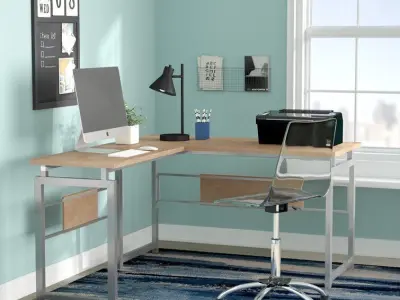 Tiano L-Shape Credenza Desk - 2 Colour 3D model purchase