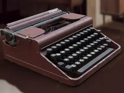 Realistic Game-Ready 1951 Red Olympia SM1 Typewriter model Low-poly 3D model