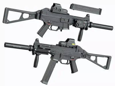HK UMP 45 Tactical Low-poly 3D model